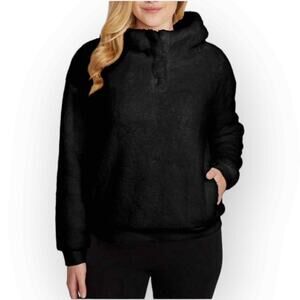 NWT Lukka Lux Faux Fur Fleece Funnel Neck Hoodie Pullover - Black, XL - W6XL